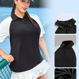 Sport Lifespree Camiseta deportiva de cuello de polo de manga raglan de bloques de color para mujeres, atuendo de tenis