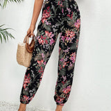 Frenchy Pantalones con estampado tropical de cintura con cordon