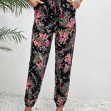 Frenchy Pantalones con estampado tropical de cintura con cordon