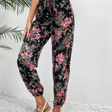 Frenchy Pantalones con estampado tropical de cintura con cordon