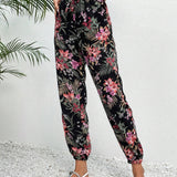 Frenchy Pantalones con estampado tropical de cintura con cordon