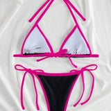 Swim Banador bikini tanga triangulo unido en contraste