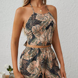 VCAY con estampado tropical de espalda abierta con cordon Top halter & Shorts