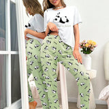 Conjunto de pijama con estampado de panda y slogan