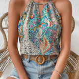 Blusas de Mujer Abertura Paisley Bohemio