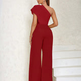 One Shoulder Wrap Hem Jumpsuit