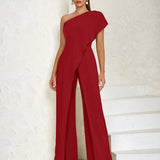 One Shoulder Wrap Hem Jumpsuit