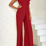 One Shoulder Wrap Hem Jumpsuit