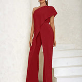 One Shoulder Wrap Hem Jumpsuit