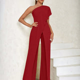 One Shoulder Wrap Hem Jumpsuit