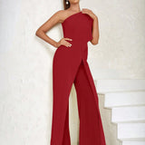 One Shoulder Wrap Hem Jumpsuit