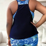 Swim Lushore Talla grande Banador bikini con estampado tropical fruncido