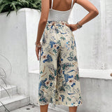 Frenchy con encaje Top de tirantes & con estampado tropical con cinturon Pantalones de pierna ancha