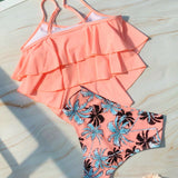 Swim Lushore Conjunto de traje de bano tankini con dobladillo de panuelo y estampado tropical de playa de verano, banador