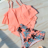 Swim Lushore Conjunto de traje de bano tankini con dobladillo de panuelo y estampado tropical de playa de verano, banador