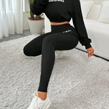 Slayr Sudadera crop con estampado de letra de hombros caidos & Leggings