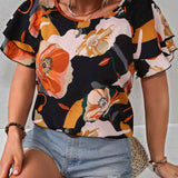 Clasi a grande Blusa con estampado floral de manga mariposa