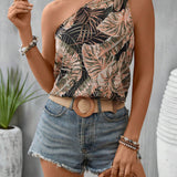 Blusa con estampado tropical de un hombro