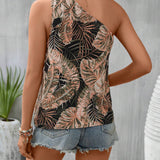 Blusa con estampado tropical de un hombro