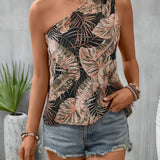 Blusa con estampado tropical de un hombro