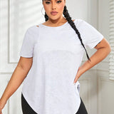 Daily&Casual Talla grande Camiseta deportiva unicolor con abertura bajo curvo