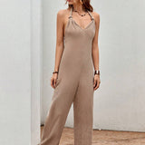 X Tarsha Whitmore  VCAY Solid Halter Neck Backless Jumpsuit