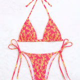 Banador bikini triangulo halter con estampado floral
