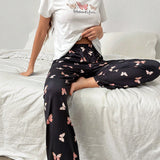 Conjunto de pijama con estampado de mariposa y slogan