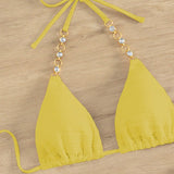 Swim Conjunto de bikini triangular de halter con enlace de cadena