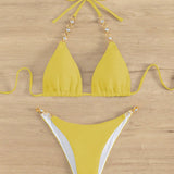Swim Conjunto de bikini triangular de halter con enlace de cadena