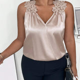 Prive a grande Blusa panel con encaje de saten