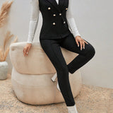 Frenchy Blazer chaleco de doble botonadura con pantalones sin camiseta