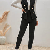 Frenchy Blazer chaleco de doble botonadura con pantalones sin camiseta