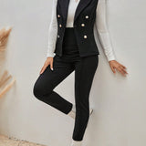 Frenchy Blazer chaleco de doble botonadura con pantalones sin camiseta