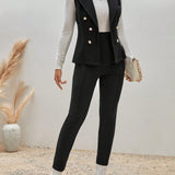 Frenchy Blazer chaleco de doble botonadura con pantalones sin camiseta