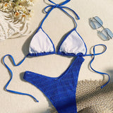 Conjunto de bikini solido de triangulo halter para playa de verano