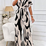 Slayr Allover Print Batwing Sleeve Belted Jumpsuit