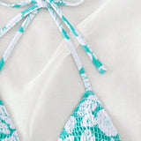 Swim Vcay Top bikini triangulo con estampado floral Smocked halter