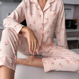 Conjunto de pijama con estampado de cereza unido en contraste