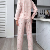 Conjunto de pijama con estampado de cereza unido en contraste