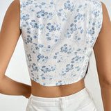 Essnce Camisa crop con estampado floral con lazo delantero