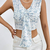 Essnce Camisa crop con estampado floral con lazo delantero