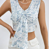 Essnce Camisa crop con estampado floral con lazo delantero