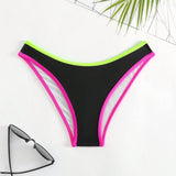 Swim Traje de bano de dos piezas para playa de verano con fondo de bikini descarado con ribete de neon contrastante