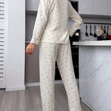 Conjunto de pijama con estampado floral unido en contraste con bolsillo delantero