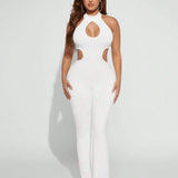 SXY Cut Out Backless Flare Leg Halter Jumpsuit