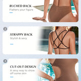 Swim Chicsea Traje de bano de una pieza con lazo en el respaldo y fruncido, con anillo decorativo, sin espalda, para playa en verano