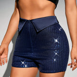 Glamour Shorts de cintura doblada con lentejuelas
