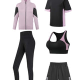 Conjunto De Ropa Deportiva De 5 Piezas Para Mujeres - Mallas Y Chaqueta Para Practicar Yoga O Hacer Ejercicios