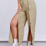 Neu Pantalones con boton delantero con diseno de fruncido